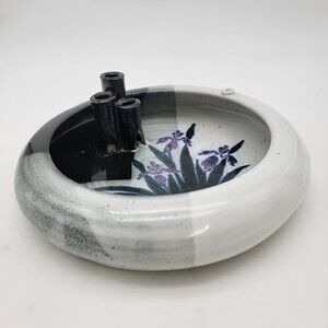 Vintage Squires Pottery Ikebana Vase With Orchid Design